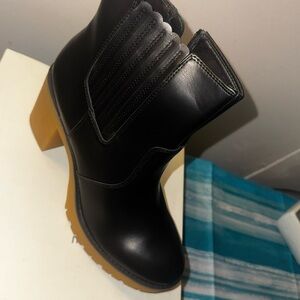 Sun + Stone Black Boots with Tan Heel